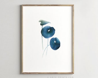 Blue-Green Leaf Watercolor Painting Printable: Modern Minimalist Botanical Wall Art - Digital Download