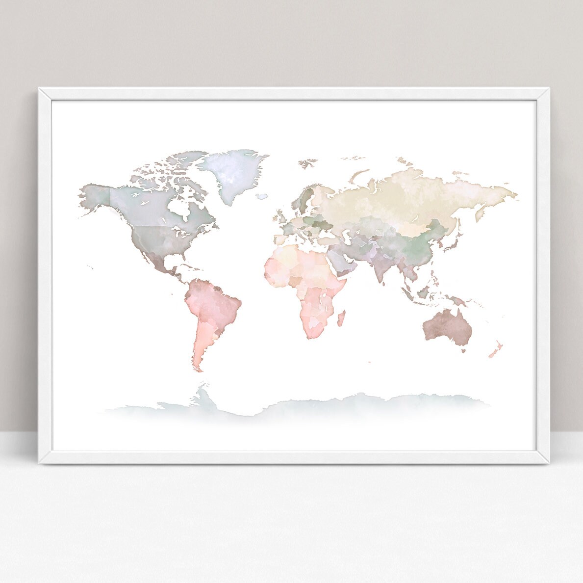 Large Grey Vintage Watercolour Map Of The World A1 Poster Print Wall Art Decor Kunstplakate Antiquitaten Kunst