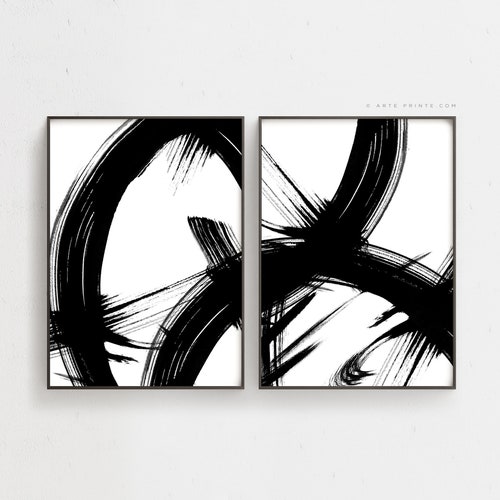 Black and White Abstract Painting DOWNLOADABLE Wall Art Set of - Etsy