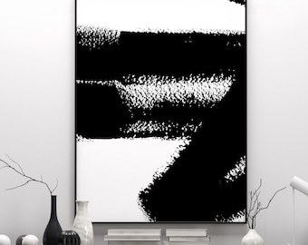 Black & White Brush Strokes Abstract Art Print (Digital Download)