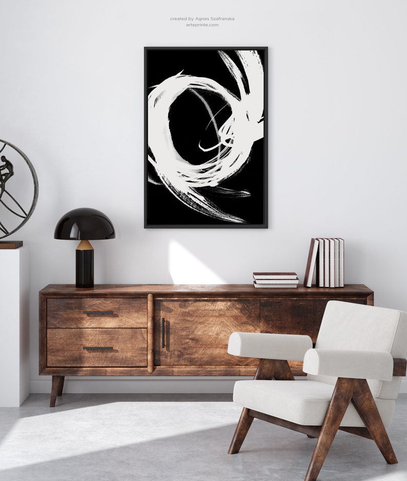 Black and White Abstract Art Black White Gray Print Large Etsy