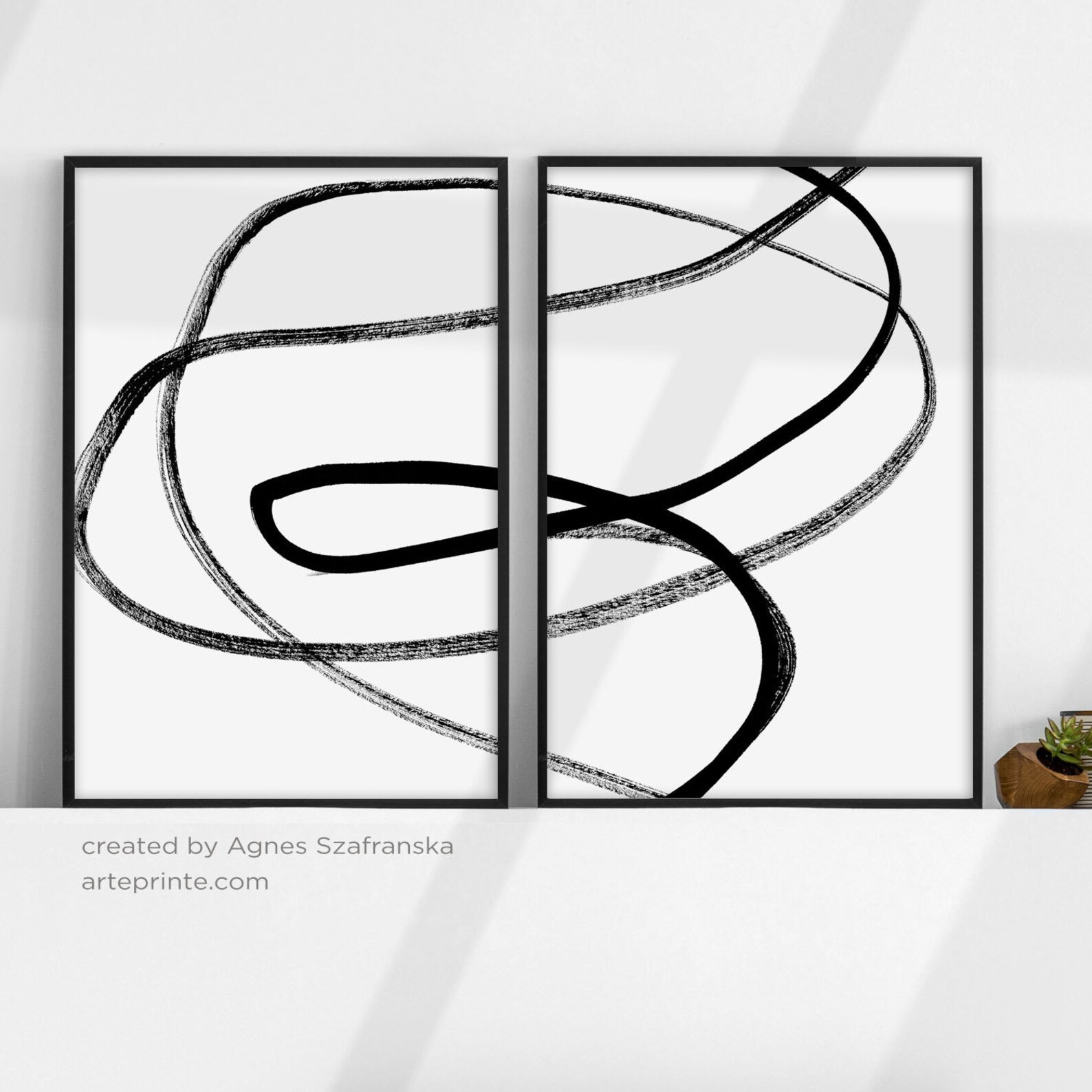 Abstract Painting Black Line Printable Wall Art Black White Etsy