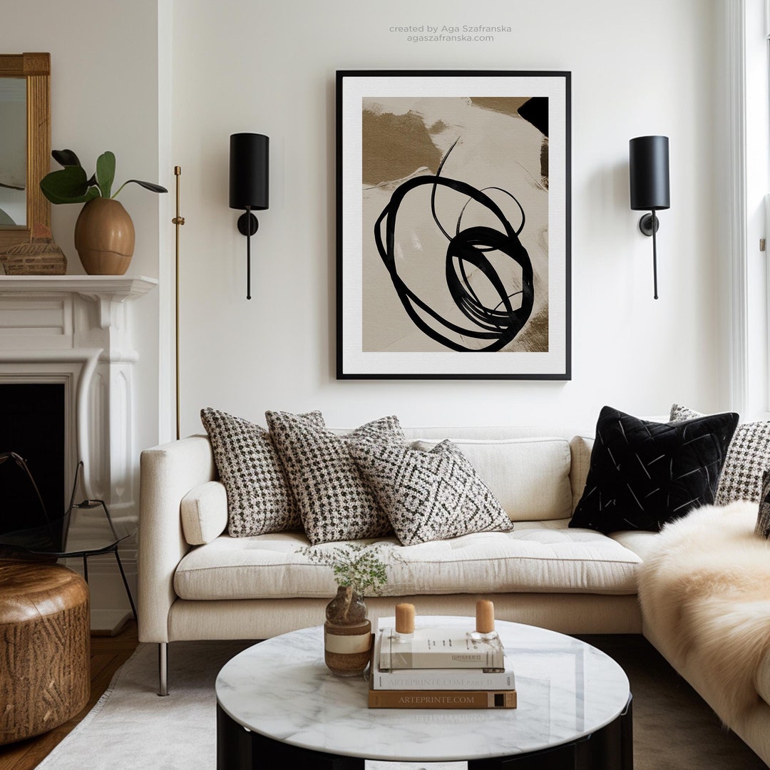 Large Beige & Black Abstract Art Print: Modern Wall Decor (digital ...