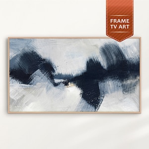 Samsung Frame TV Art, Abstract Painting Wall Art for TV, Navy Blue Gray Acrylic Painting, Instant Digital Download