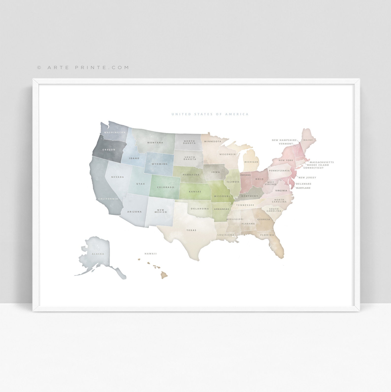 United States Map Wall Art With State Names Usa Map Print | Etsy