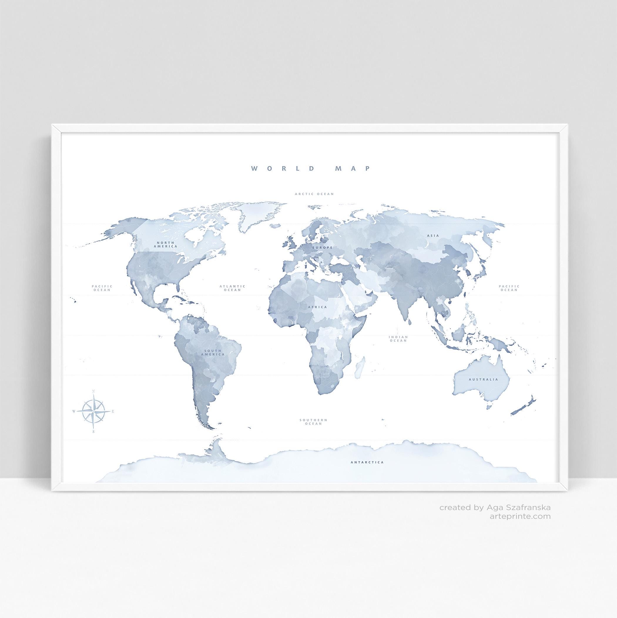 Blue World Map - Etsy