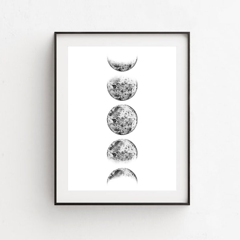 Moon Phases Art Print Pencil Drawing Moon Printable Prints | Etsy