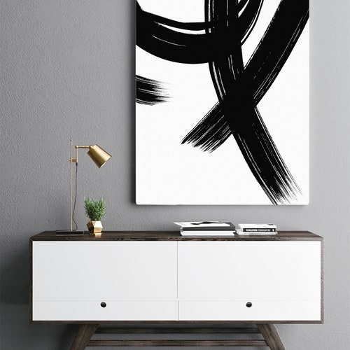 Black White Abstract Wall Art Printable Modern Black Circles Etsy