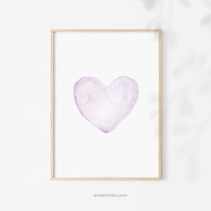 Lilac Violet Heart Print Digital Download Girl Nursery Decor, Purple Watercolor Heart Print, Girl Room Wall Art, Soft Pastel Baby Printables