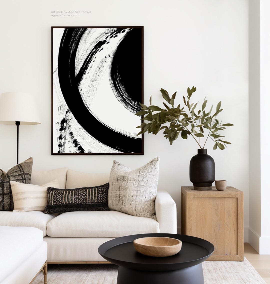 Black and White Abstract Brush Stroke Art Print (digital Download) - Etsy