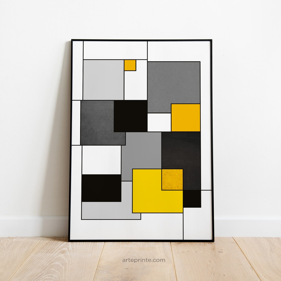 Geometric Abstract Wall Art. Modern Black Yellow Lines and Etsy