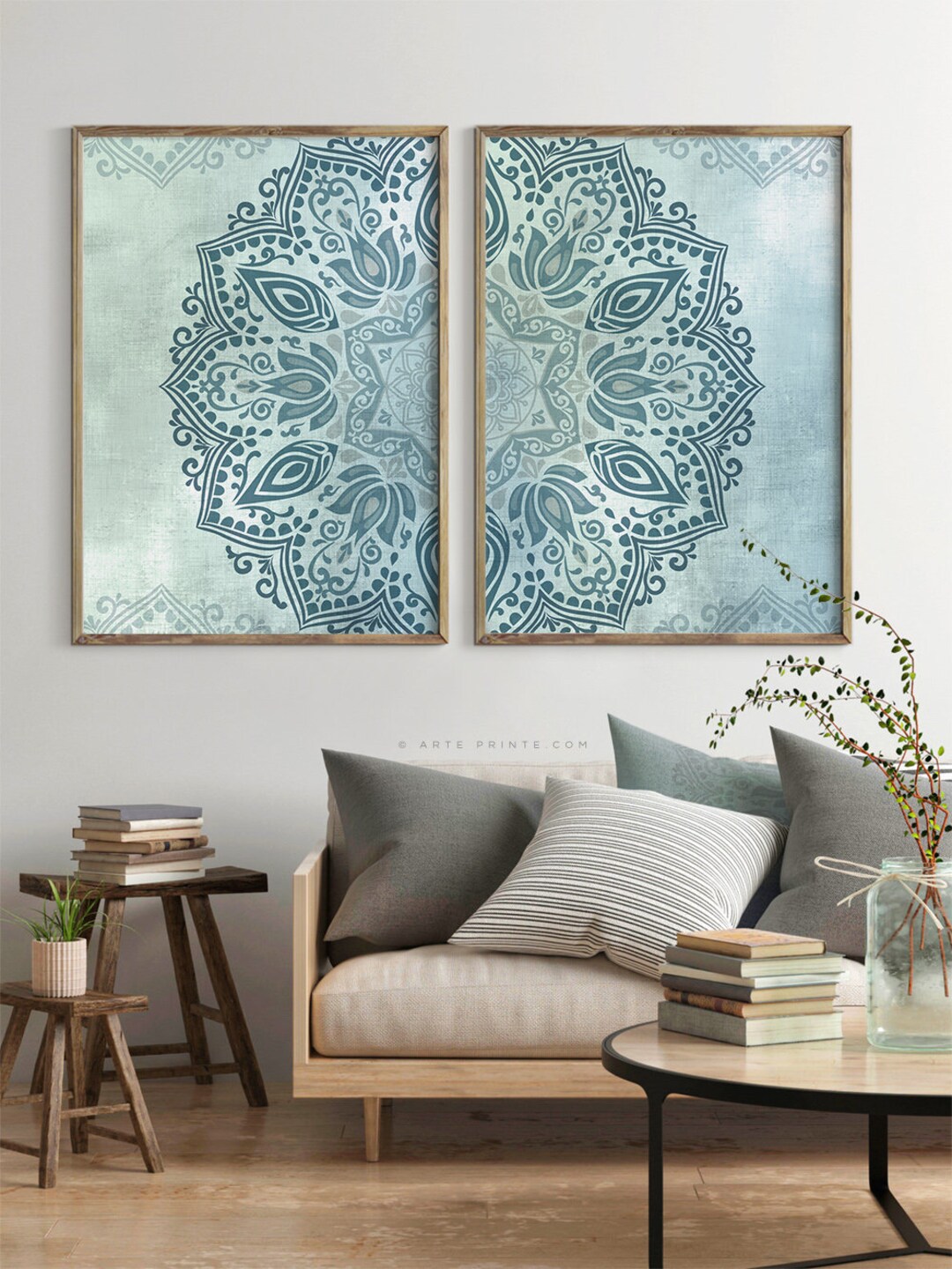Mandala Wall Art Set of 2 Prints Boho Living Room Bedroom - Etsy