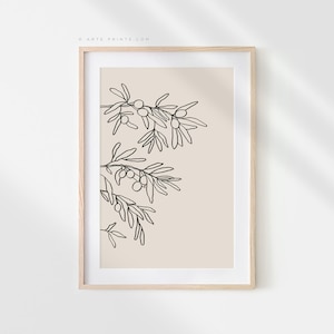 Line Art, Olive Tree Branches, Minimalist Ink Drawing Botanical Print Downloadable, Modern Kitchen Decor, Digital Download | Aga Szafranska