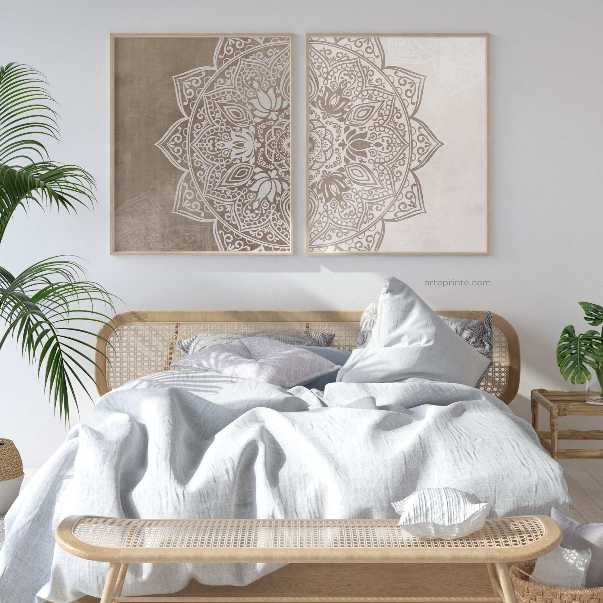 Beige Mandala Wall Art Set 2 Prints Boho Bedroom Living Room Decor ...