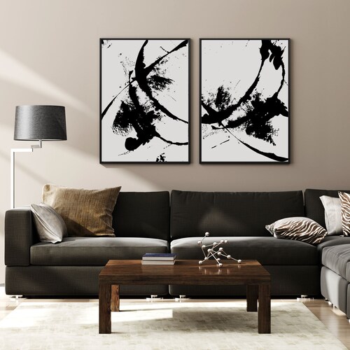 Black White Abstract Wall Art Printable Modern Black Circles Etsy