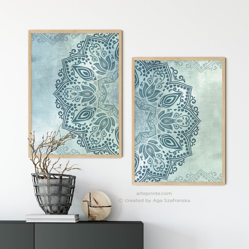 Mandala Wall Art Set of 2 Downloadable Prints Boho Wall Decor Etsy