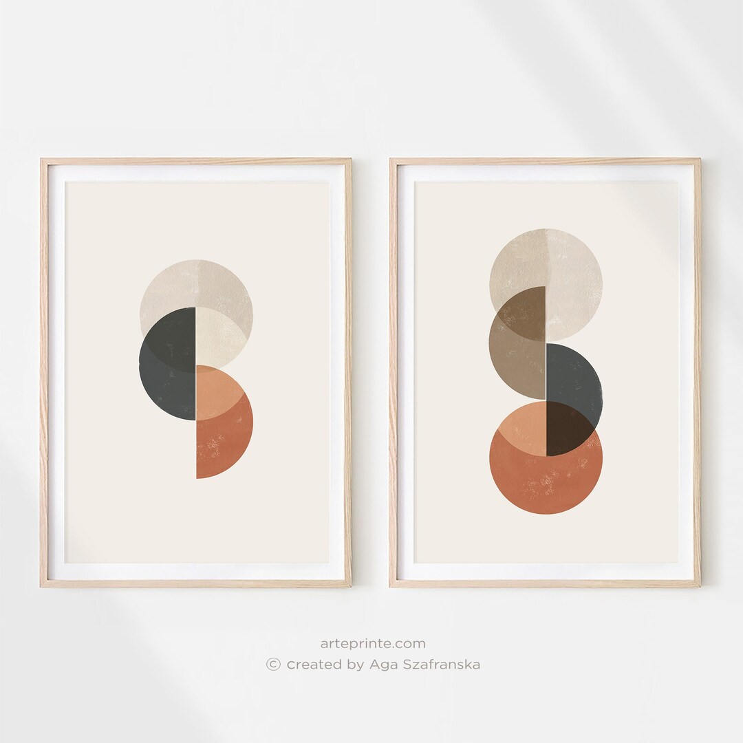 Geometric Circle Art Prints: Modern Warm Tones Set of 2 (digital ...