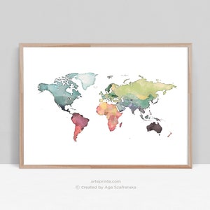 World Map Wall Art Digital Download, Minimalist Map Print, Modern Nursery Child Kid Room Decor, Map of the World Printables | Aga Szafranska