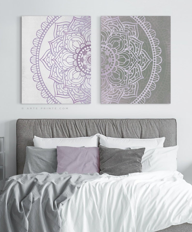 MANDALA WALL ART Set of 2 Prints. Bedroom Wall Art Gray Etsy