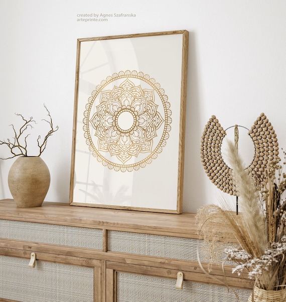 Neutral Mandala Printable, Minimalist Boho Zen Bedroom Living Room Wall Decor Digital Download Poster