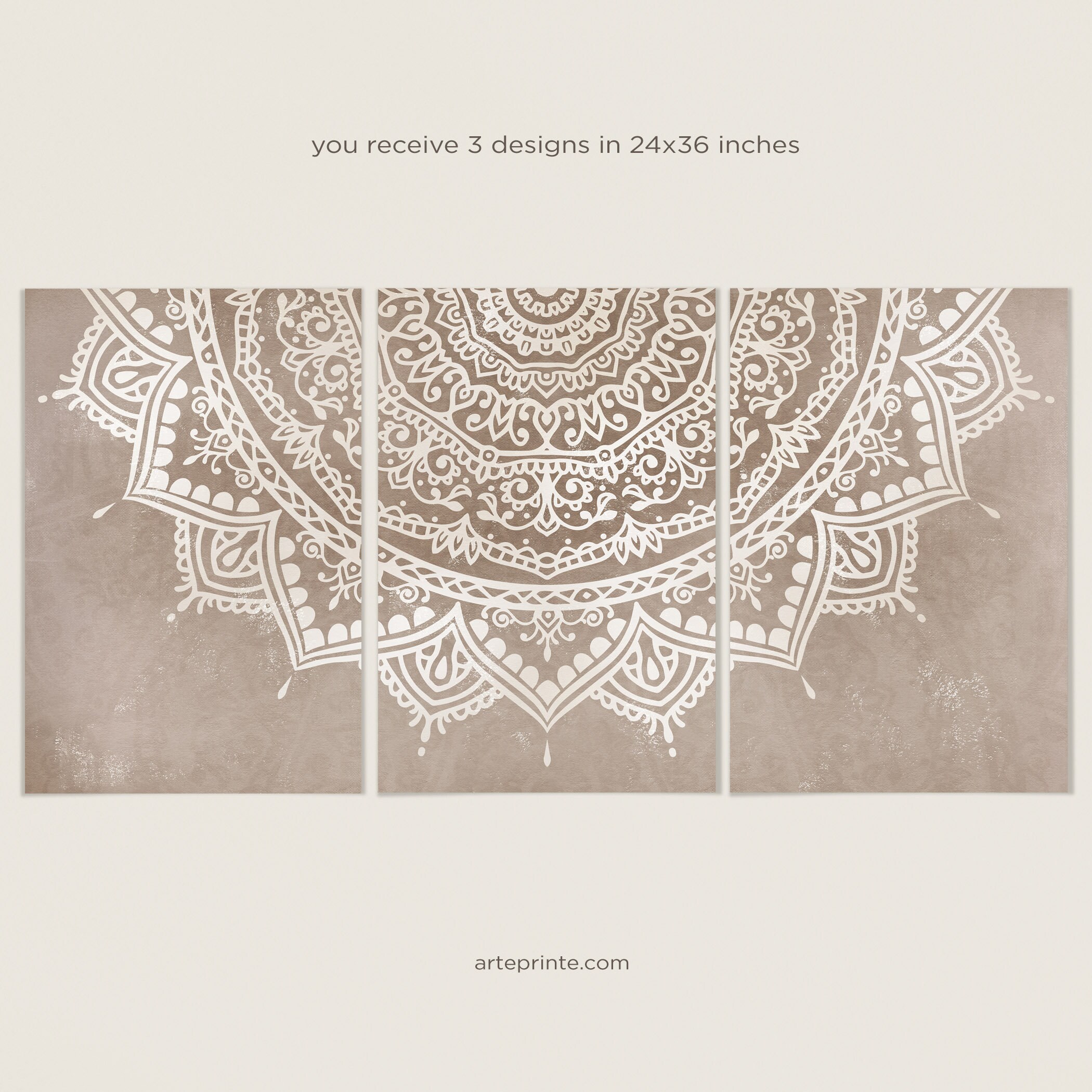 Beige Boho Mandala Wall Art Set 3 Prints, Triptych: Home Decor, Posters ...
