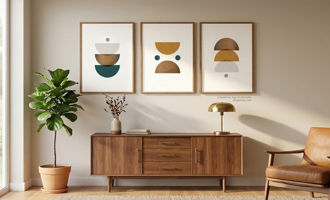 Set of 3 Mid-century Modern Prints, Minimalist Abstract Geometric ...