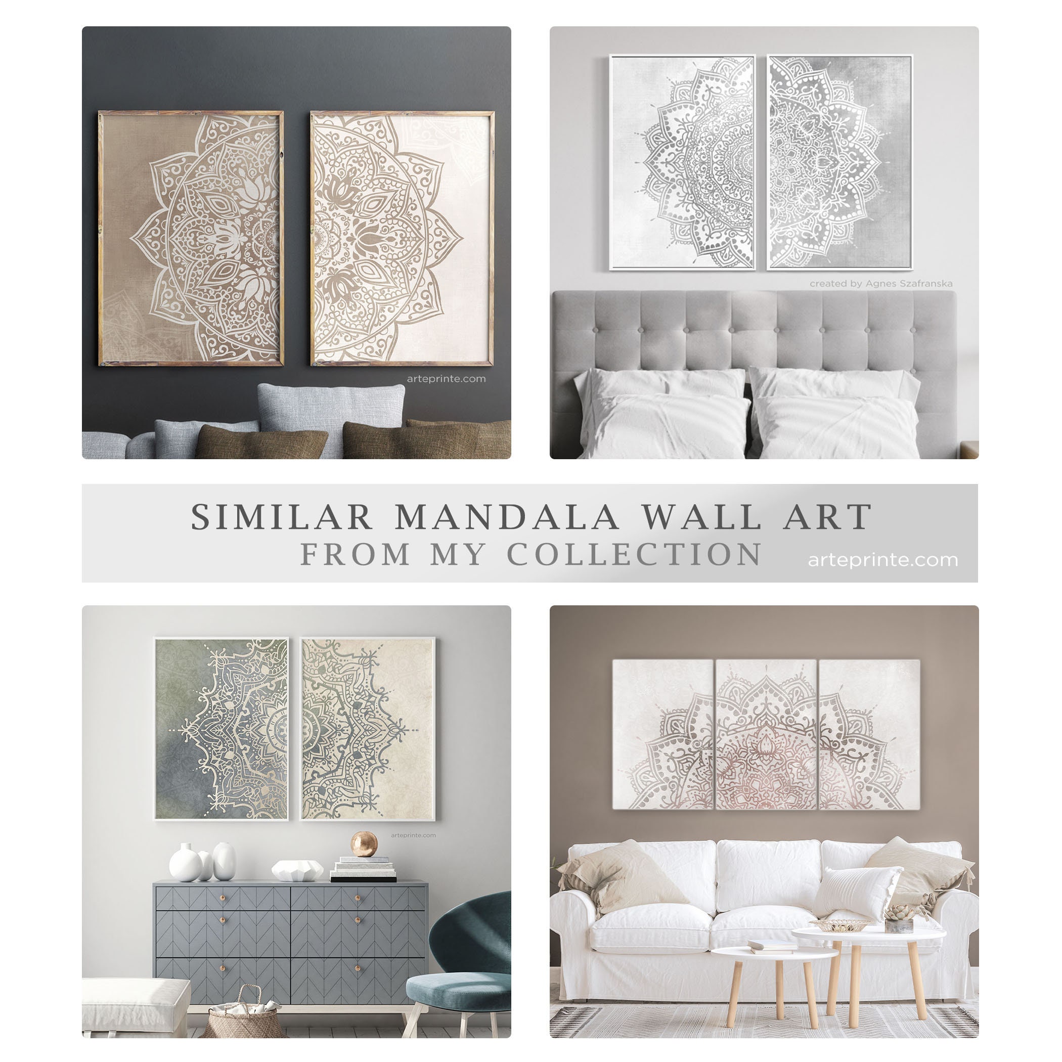 Printable Mandala Wall Art Set of 2 Prints Boho Shabby Chic - Etsy