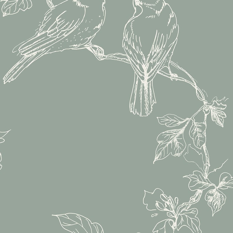 Birds Print Sage Green Wall Art Drawing Birds on a Branch Etsy