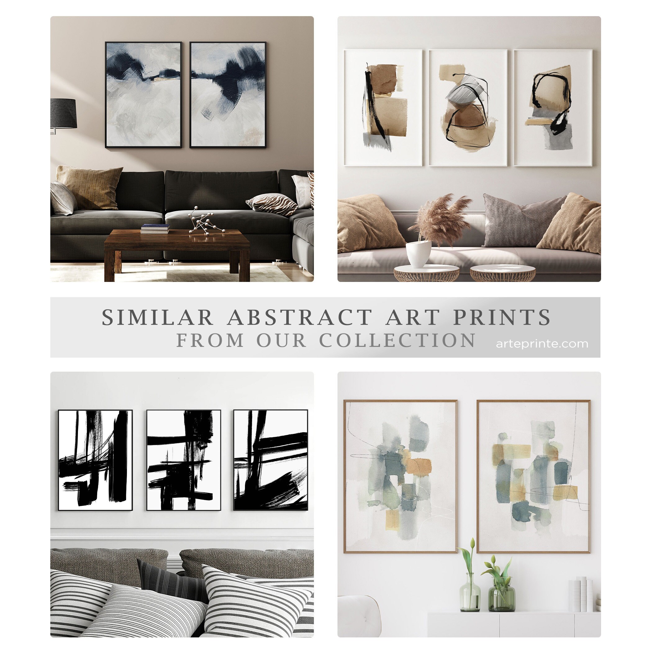 Large Beige & Black Abstract Art Print: Modern Wall Decor (digital ...