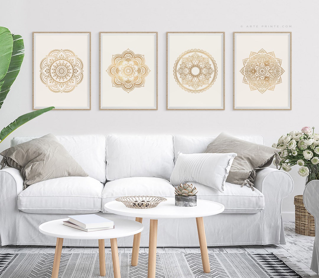 Neutral Wall Art Set of 4 Prints, Living Room Dining Room Wall Decor ...