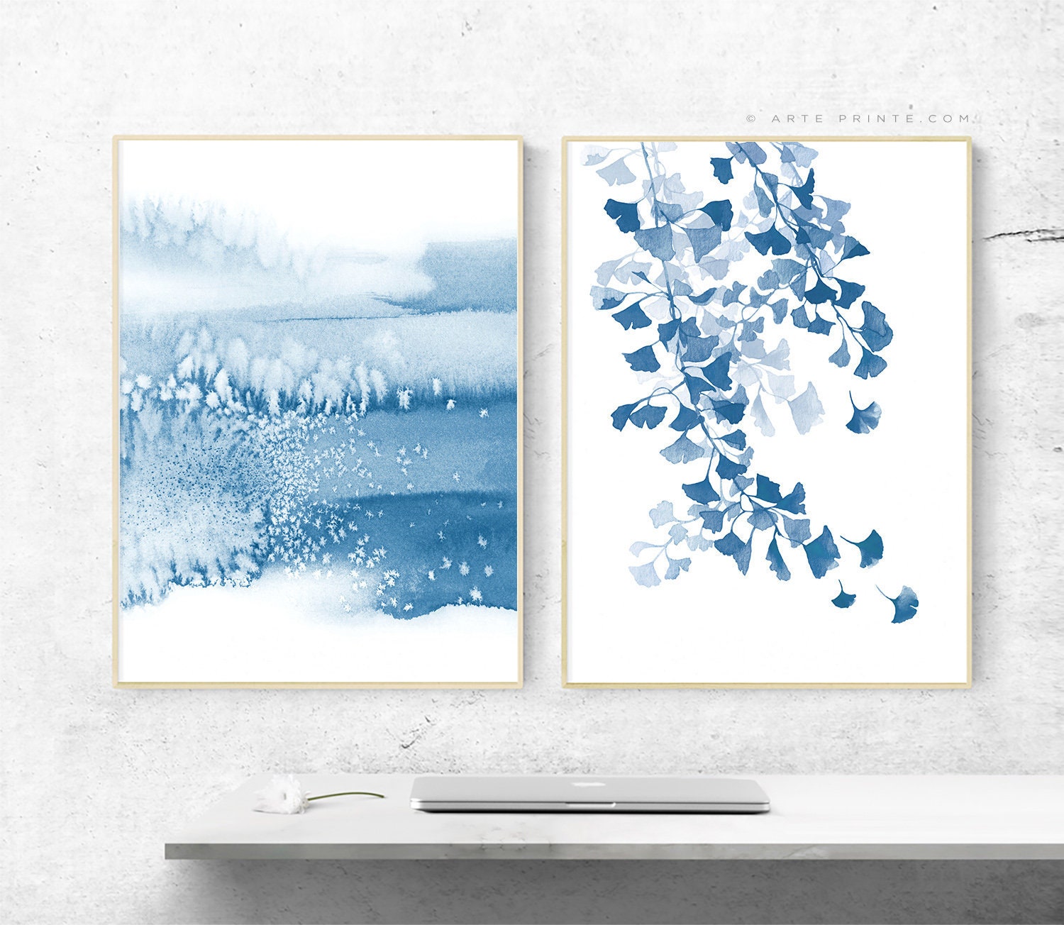 Blue Wall Art Set of 2 Modern Prints Abstract Art and Etsy