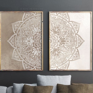 Beige Mandala Wall Art Set of 2 Prints Digital Download, Boho Home Decor, Bedroom & Living Room Wall Art Printable Posters | Aga Szafranska