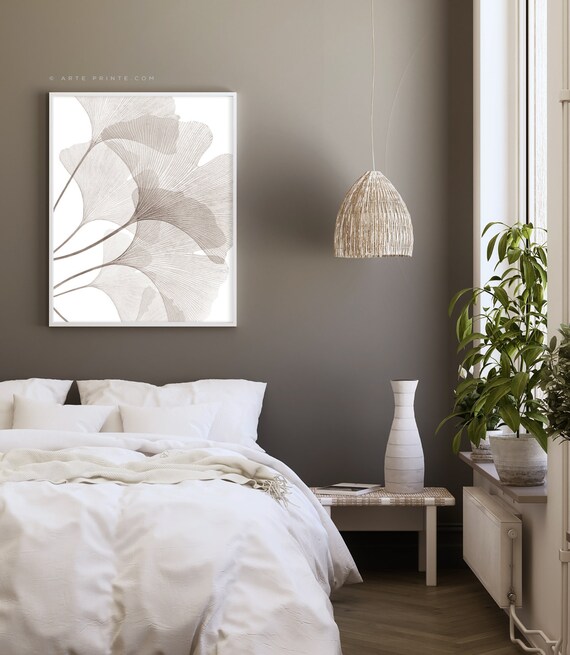 Ginkgo Leaf Print Brown Taupe Wall Art Modern Botanical Print Transparent Ginko Leaves Printable Poster Bedroom Wall Decor Digital Download