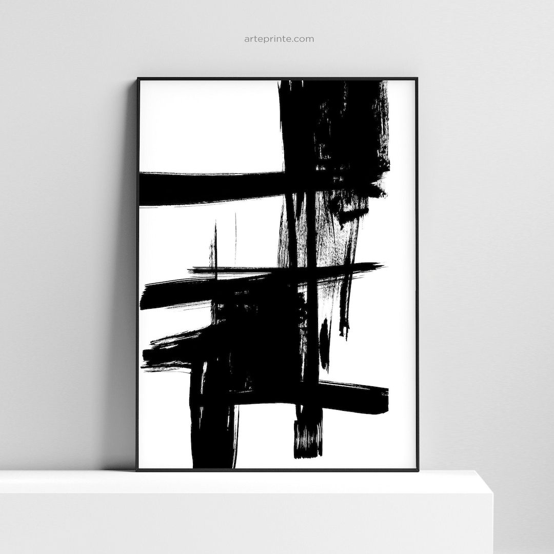 Black and White Abstract Brush Strokes Printable, Minimalist Modern ...