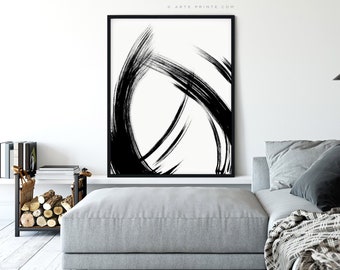 Black and White Abstract Wall Art, Black Brush Strokes, LARGE PRINTS, Minimalist Abstract Ink Painting, Modern Wall Art, Digital Download