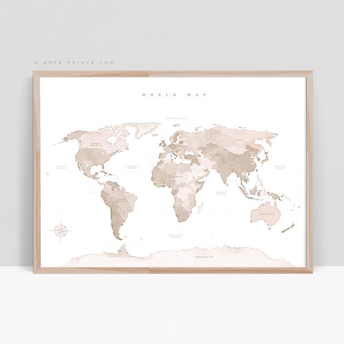 original world map print with continent names printable world etsy