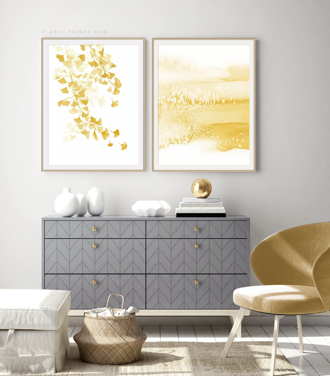 Yellow Wall Art Set of 2 Prints Abstract Art and Abstract Etsy