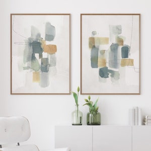 Abstract Watercolor Wall Art Set of 2 Prints, Printable Large Abstract Set, Modern Neutral Living Room Wall Art Prints, Instant Download Art