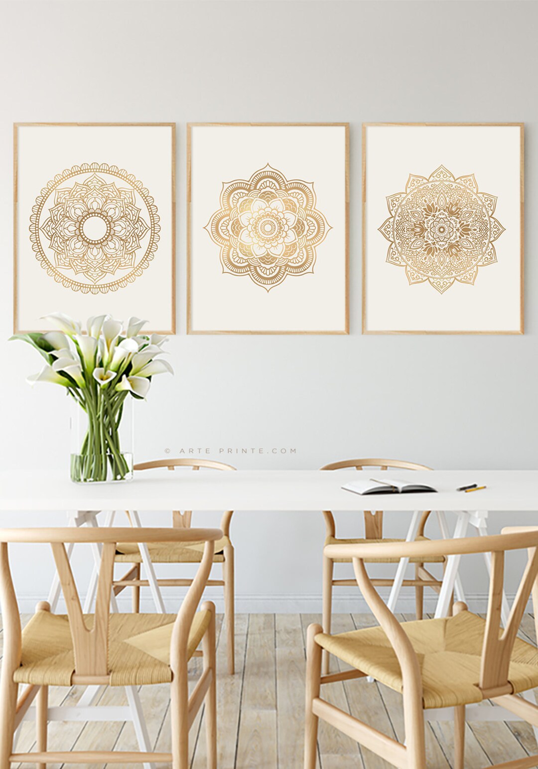Set 3 Mandala Prints Neutral Minimalist Boho Living Room Bedroom Decor ...