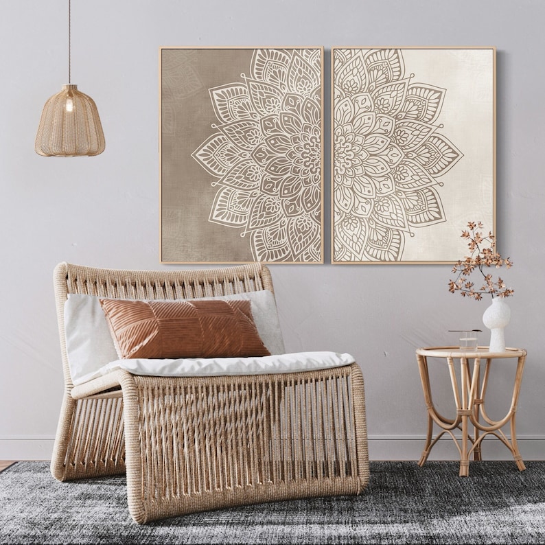 Beige Mandala Wall Art Prints Set 2 Neutral Boho Home Decor Ideas ...
