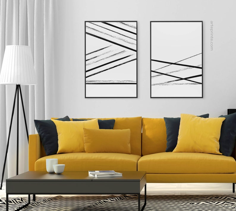 Abstract Minimalist Modern Wall Art Prints Set of 2 Black and Etsy