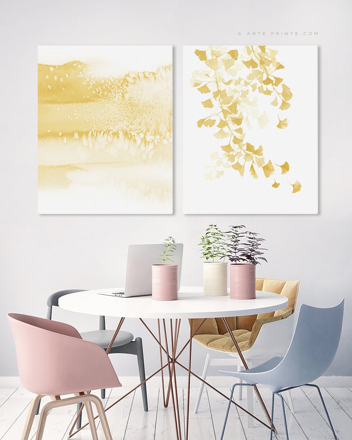 Yellow Wall Art Set of 2 Prints Abstract Art and Abstract Etsy
