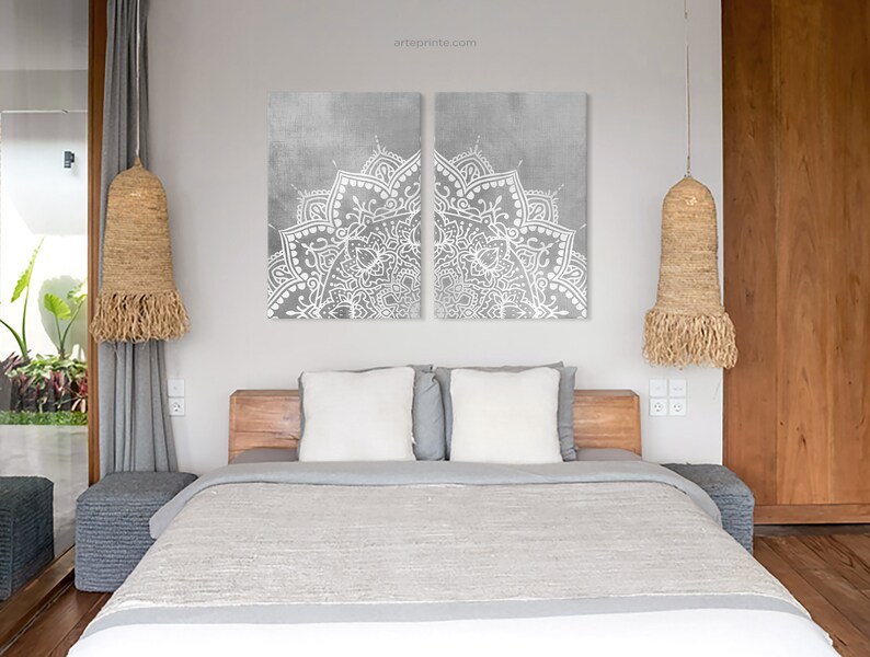 Mandala Printable, DIY Home Decor, Gray Wall Art Set of 2 Prints, Boho