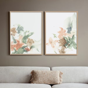 Set of 2 Minimalist Abstract Floral Watercolor Prints, Modern Flower Wall Art, Printable Contemporary Art Digital Download - Aga Szafranska