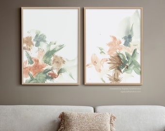 Minimalist Floral Watercolor Print Set: Abstract Flower Wall Art (Digital Download)