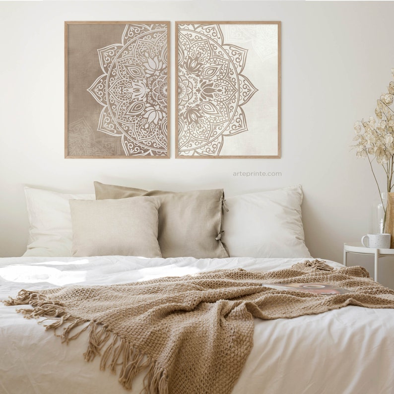 Original Beige Taupe Mandala Wall Art Set of 2 Printable Art Etsy