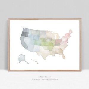 USA Map Print, Minimalist Pastel US Map Wall Art, Printable USA Map Poster Kids Nursery Living Room Decor, Digital Download - Aga Szafranska