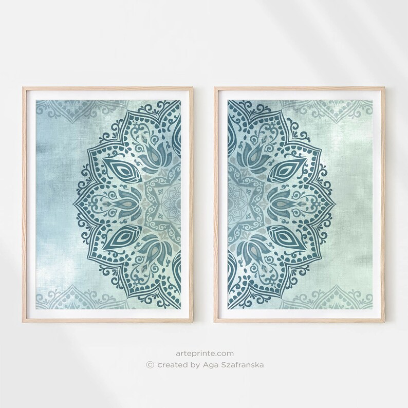 Mandala Wall Art Set of 2 Downloadable Prints Boho Wall Decor Etsy