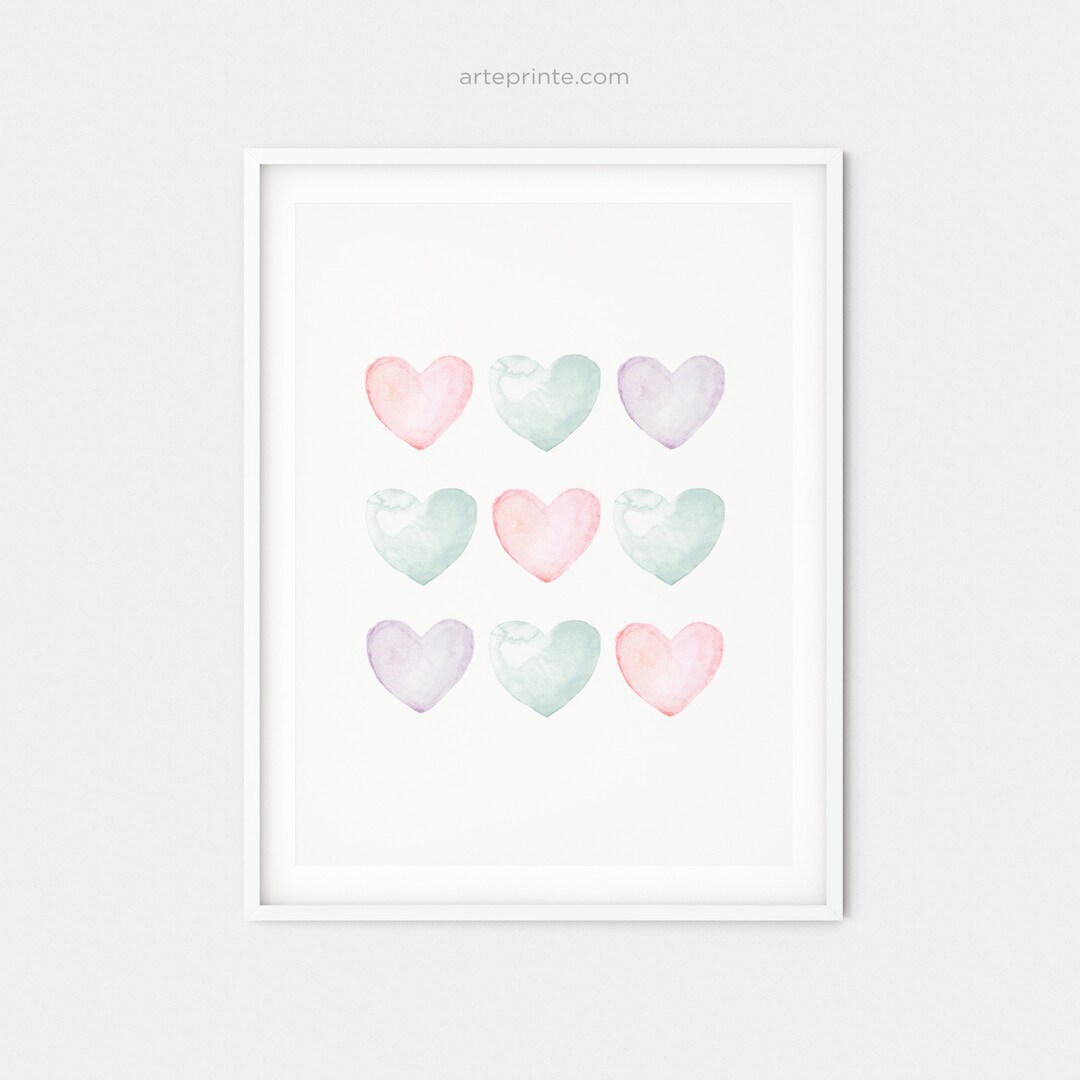 Painting Hearts Watercolor Prints Hearts Wall Art Digital Etsy