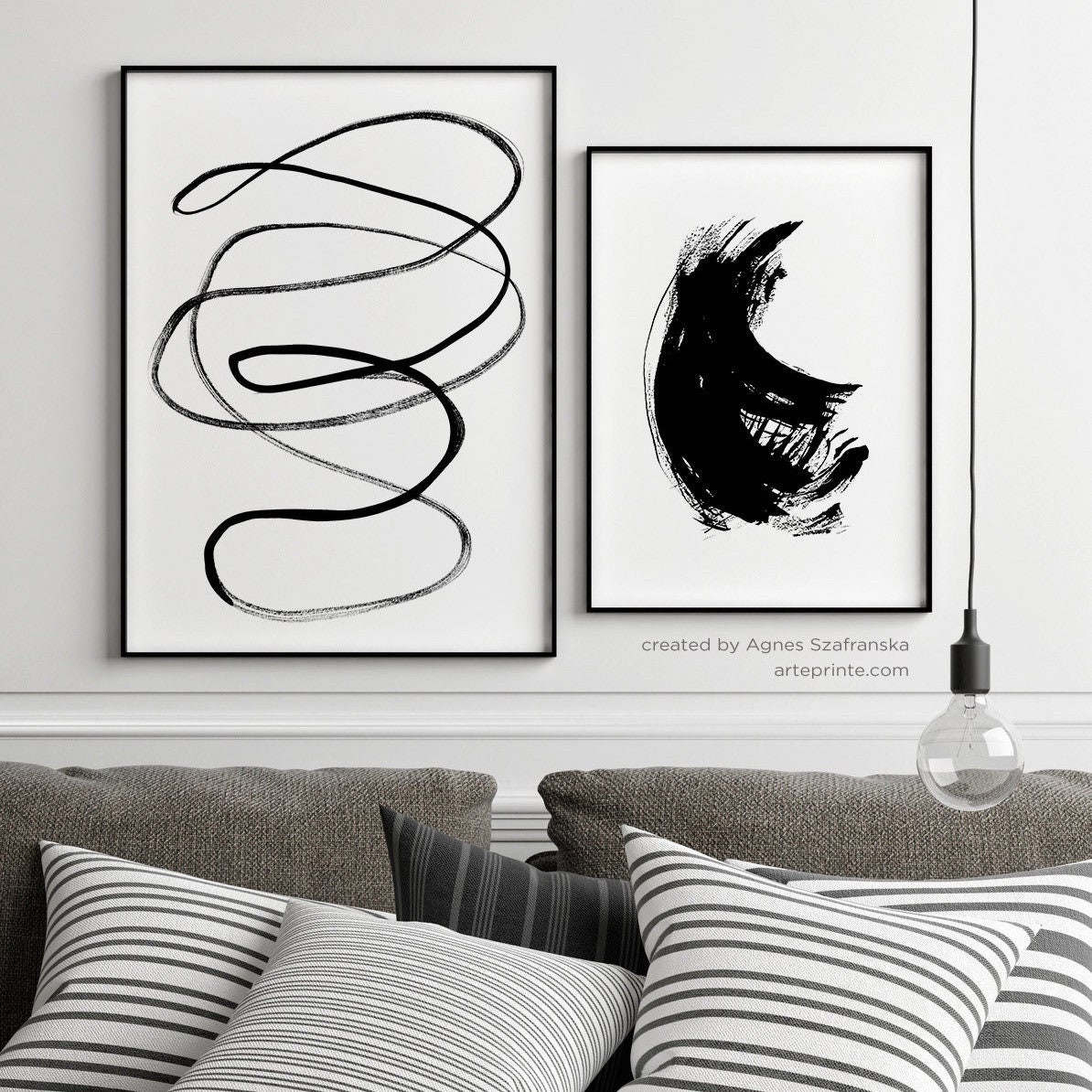 Black White Abstract Line Art Printable: Modern Minimalist Brush Stroke ...